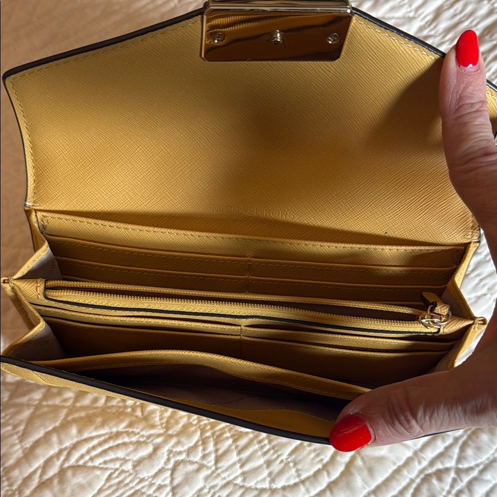 Michael Kors Yellow Leather Wallet with Gold Clasp - Picture 2 of 5